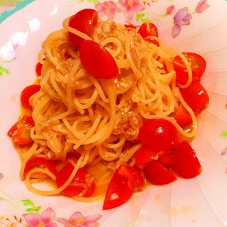 ちりめん山椒とプチトマトの爽やか冷製パスタ